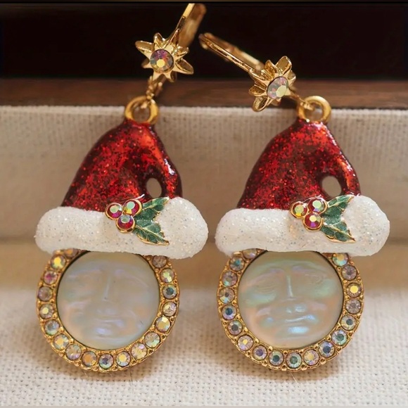 Kirks Folly Iced Moon Christmas Earrings - Picture 3 of 4